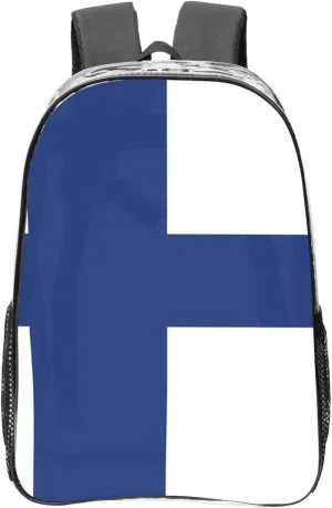Finnish Flag Transparent Backpack-16-Inch Pvc Clear Backpack With Side Pockets,Black