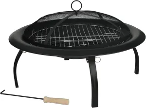 Fire Sense 60838 Fire Pit Portable Folding Round Steel with Folding Legs Wood Burning Lightweight Included Carrying Bag & Screen Lift Tool - Black - 29"