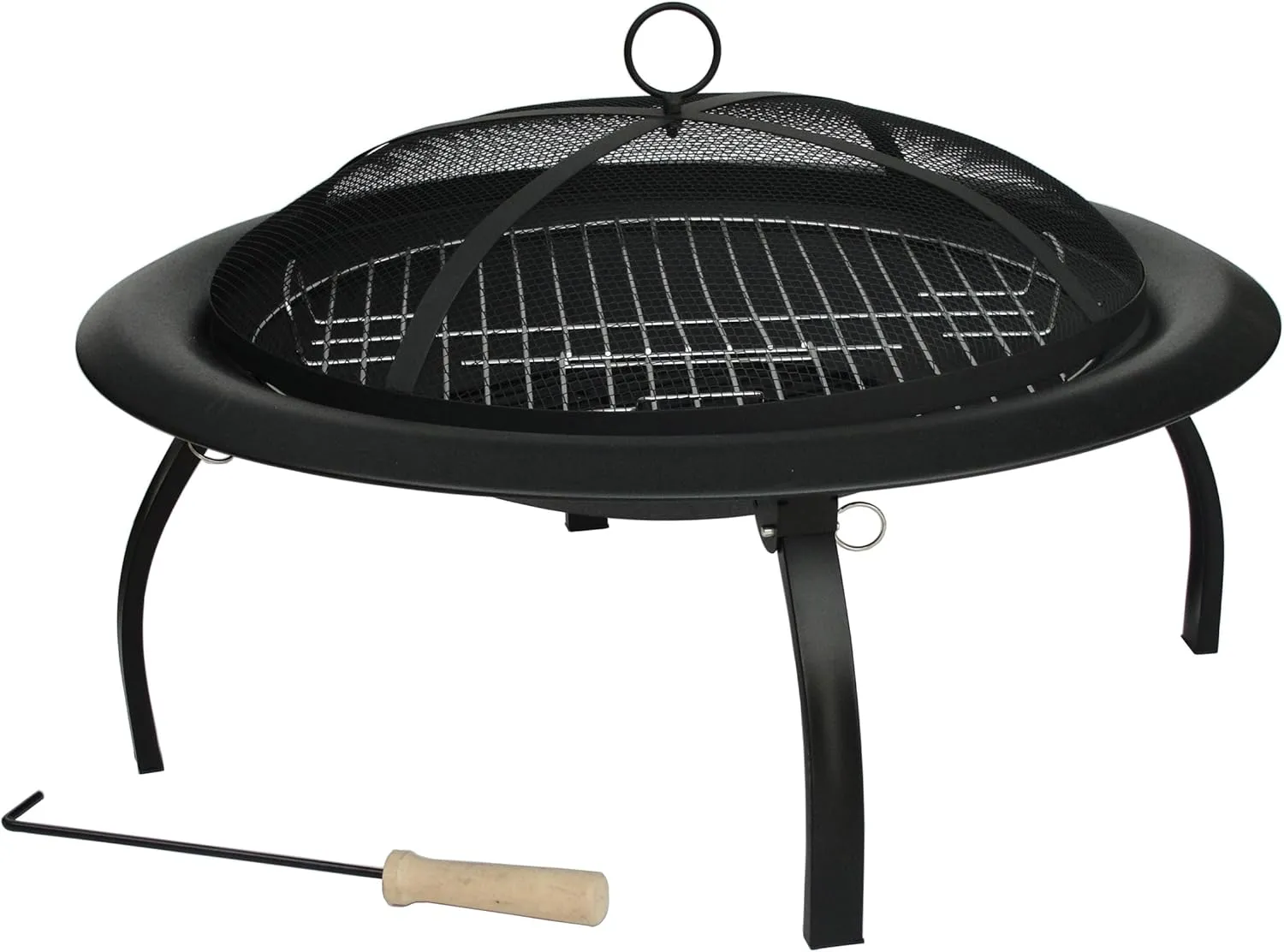 Fire Sense 60838 Fire Pit Portable Folding Round Steel with Folding Legs Wood Burning Lightweight Included Carrying Bag & Screen Lift Tool - Black - 29"