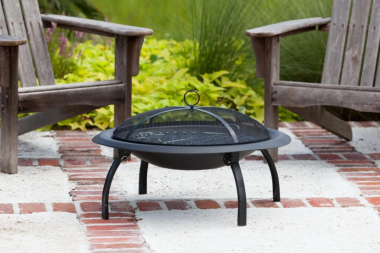 Fire Sense 60838 Fire Pit Portable Folding Round Steel with Folding Legs Wood Burning Lightweight Included Carrying Bag & Screen Lift Tool - Black - 29"