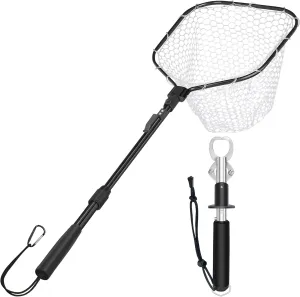 Fishing Net with Extending Telescoping Pole Handle, Durable Silicone Mesh Landing Net for Safe Fish Catching or Releasing