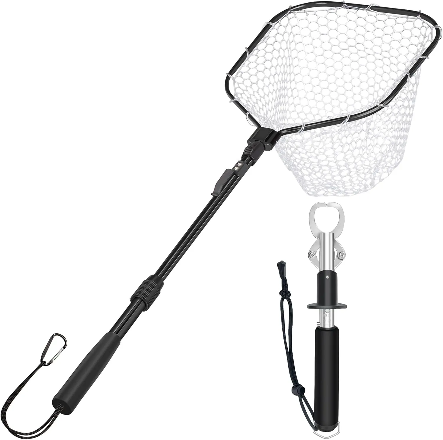 Fishing Net with Extending Telescoping Pole Handle, Durable Silicone Mesh Landing Net for Safe Fish Catching or Releasing