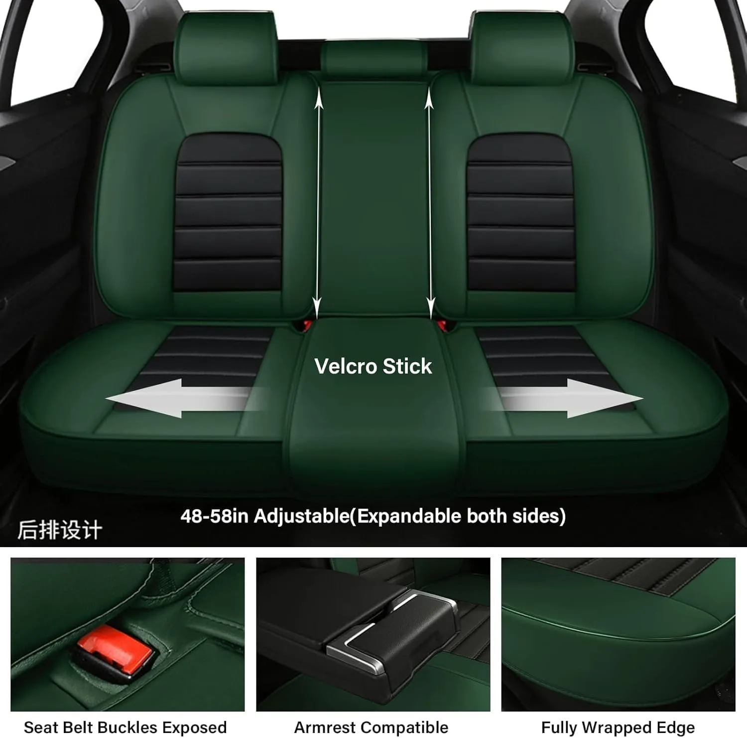 Fit for 98% of BMW Car Seat Covers, Full Surround Faux Leather Anti-Slip Waterproof Auto Seat Cover(Black&Green,Full Set)