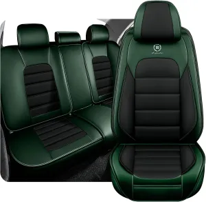 Fit for 98% of BMW Car Seat Covers, Full Surround Faux Leather Anti-Slip Waterproof Auto Seat Cover(Black&Green,Full Set)
