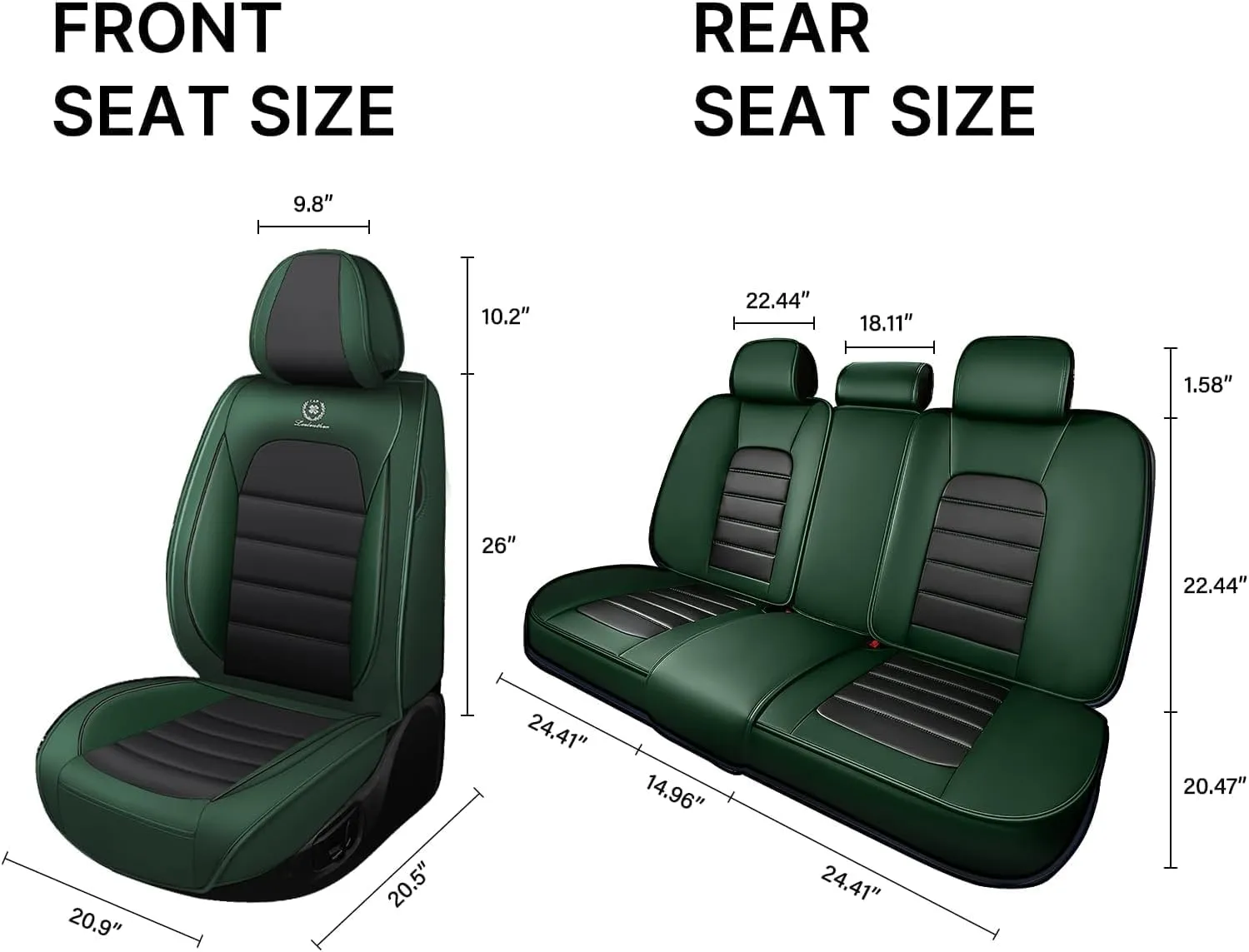 Fit for 98% of BMW Car Seat Covers, Full Surround Faux Leather Anti-Slip Waterproof Auto Seat Cover(Black&Green,Full Set)