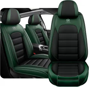 Fit for 98% of Ford Car Seat Covers, Full Surround Faux Leather Anti-Slip Waterproof Auto Seat Cover(Black&Green,Front Set)