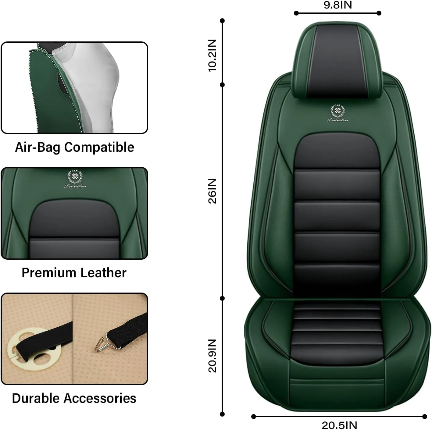 Fit for 98% of Ford Car Seat Covers, Full Surround Faux Leather Anti-Slip Waterproof Auto Seat Cover(Black&Green,Front Set)