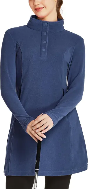 FitsT4 Sports Women's Fleece Dress Tunic Long Sweatshirts Dress Button up Pullover with Zipper Pockets Winter Outfits