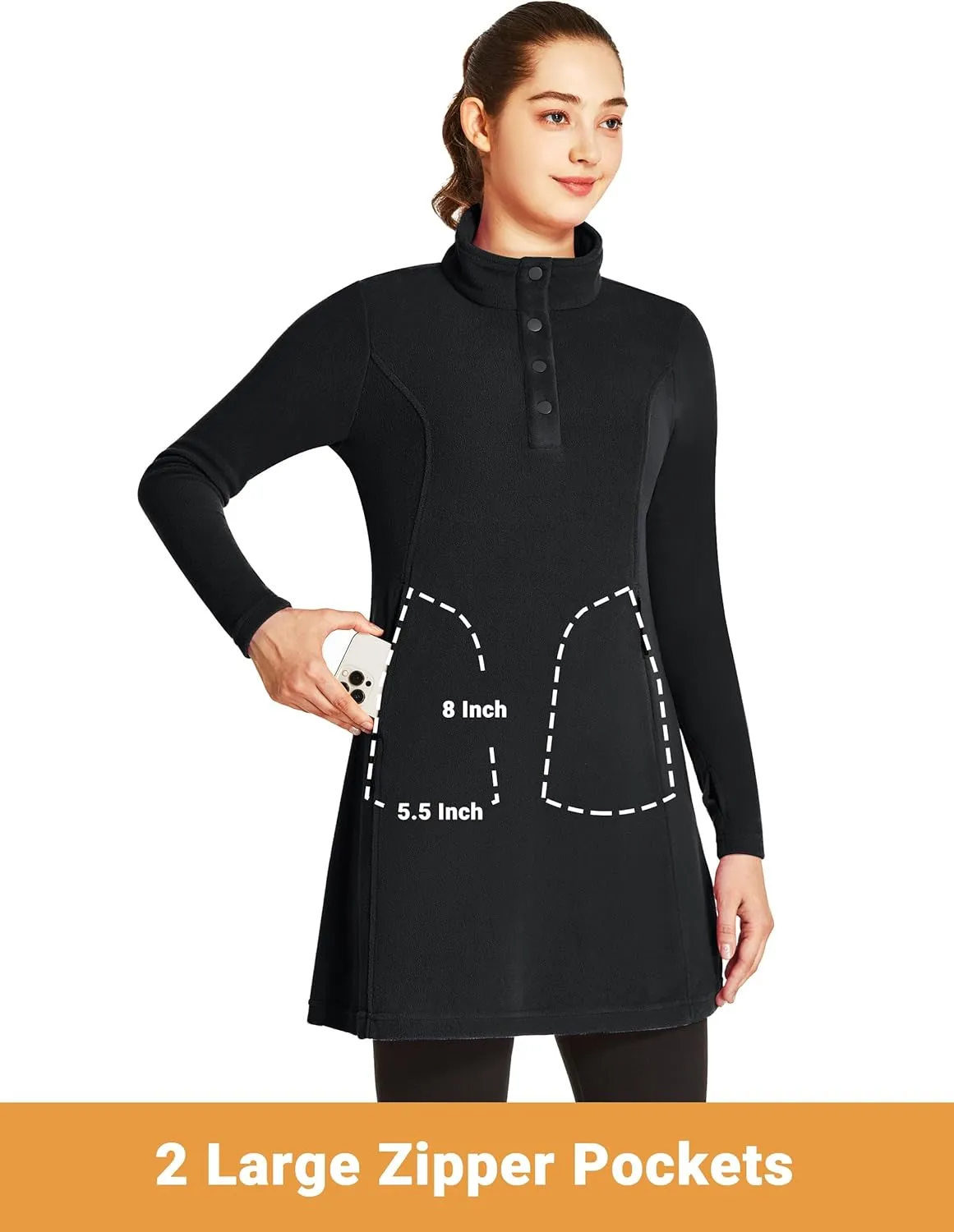 FitsT4 Sports Women's Fleece Dress Tunic Long Sweatshirts Dress Button up Pullover with Zipper Pockets Winter Outfits