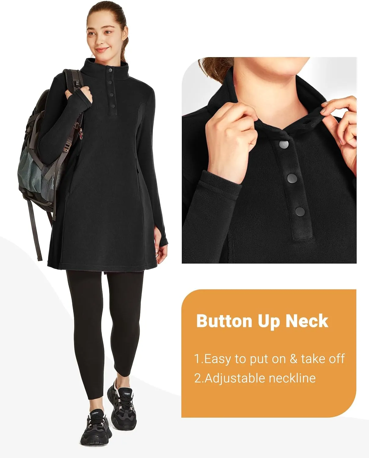 FitsT4 Sports Women's Fleece Dress Tunic Long Sweatshirts Dress Button up Pullover with Zipper Pockets Winter Outfits