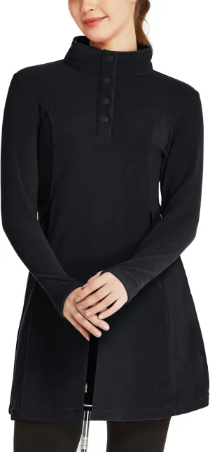 FitsT4 Sports Women's Fleece Dress Tunic Long Sweatshirts Dress Button up Pullover with Zipper Pockets Winter Outfits
