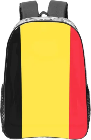 Flag Of Belgium Transparent Backpack-16-Inch Pvc Clear Backpack With Side Pockets,Black