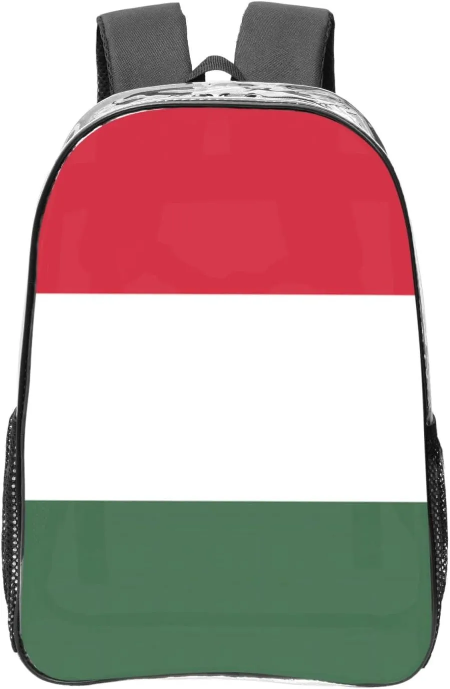 Flag Of Hungary Transparent Backpack-16-Inch Pvc Clear Backpack With Side Pockets,Black