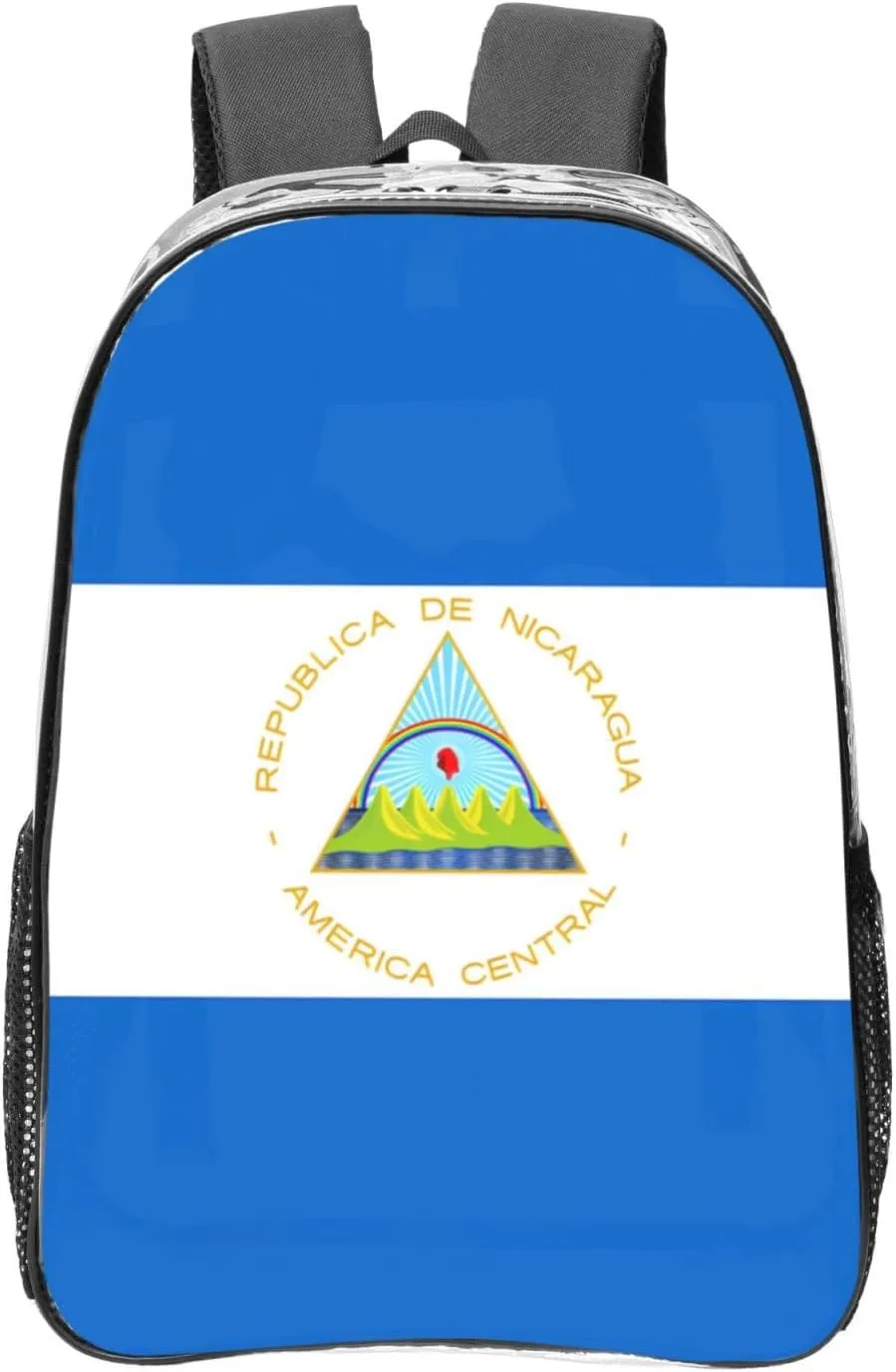 Flag Of Nicaragua Transparent Backpack-16-Inch Pvc Clear Backpack With Side Pockets,Black