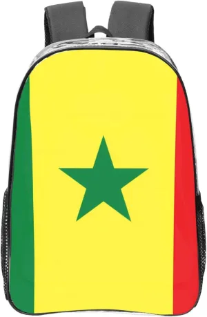 Flag Of Senegal Transparent Backpack-16-Inch Pvc Clear Backpack With Side Pockets,Black