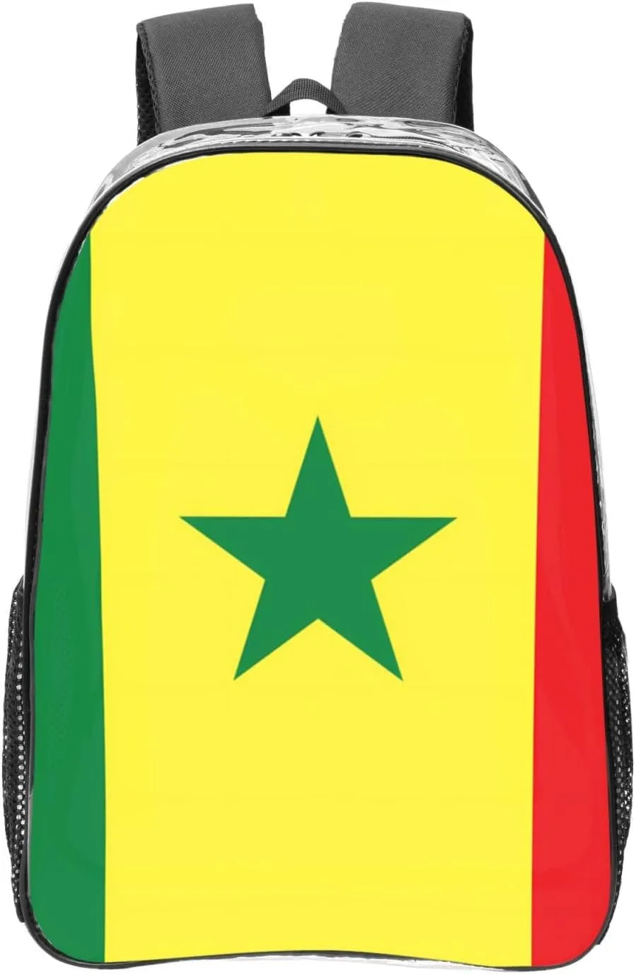 Flag Of Senegal Transparent Backpack-16-Inch Pvc Clear Backpack With Side Pockets,Black