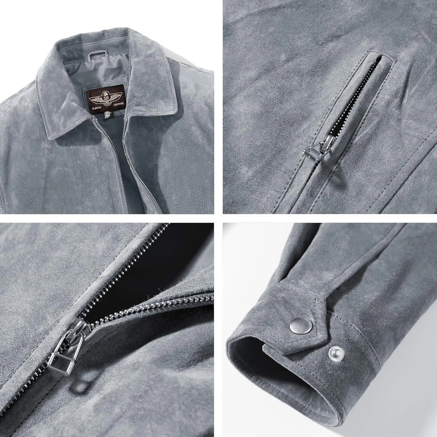 FLAVOR Men's Suede Leather Bomber Jacket Casual Coat for Men