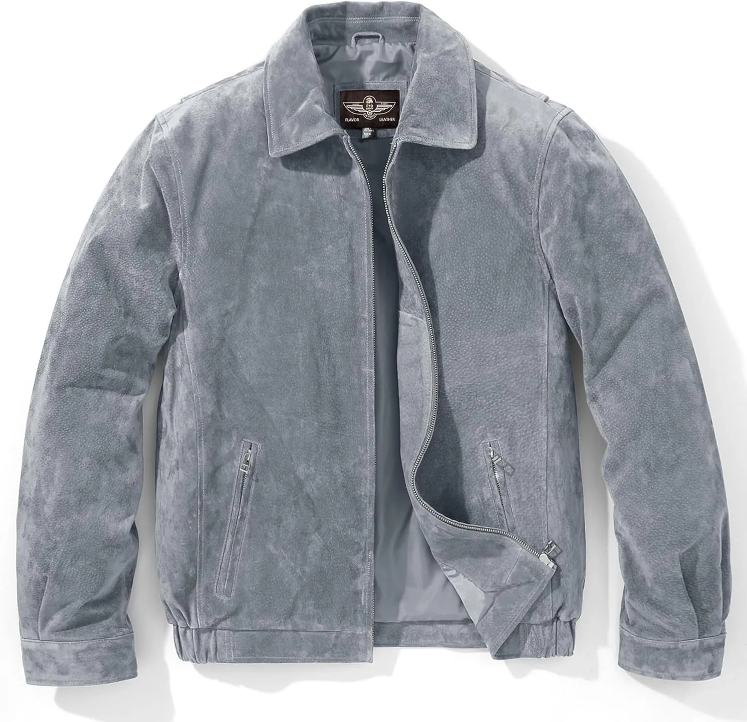 FLAVOR Men's Suede Leather Bomber Jacket Casual Coat for Men