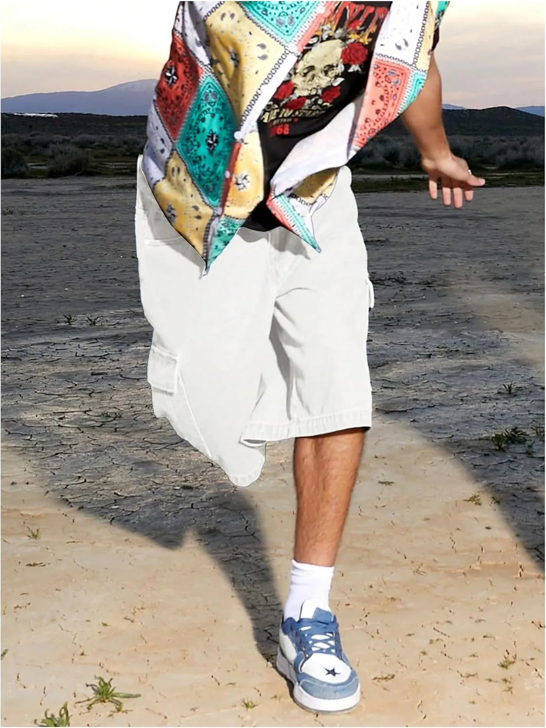 Floerns Men's Loose Hip Hop Baggy Jorts Flap Pocket Side Denim Shorts Jeans with Cargo Pockets