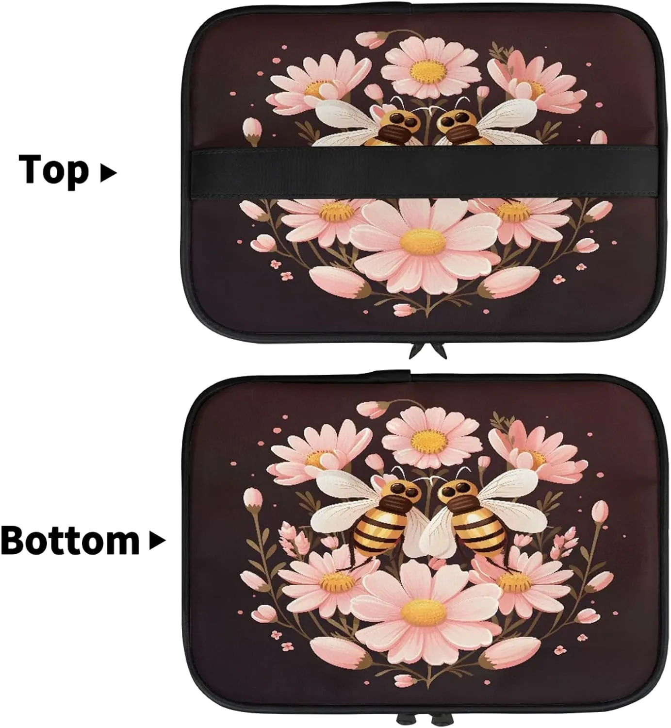 Flower and Bees Travel Toiletry Bag Large Capacity Makeup Case Organizer with Handle Cosmetic Case for Women Girls
