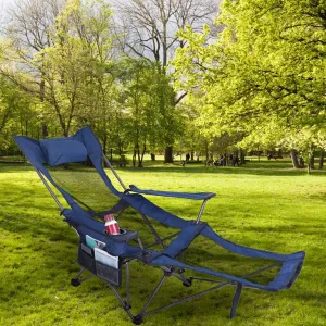 Foldable Camping Chair 330LBS Load Heavy Duty Steel Lawn Chair Collapsible Chair with Reclining Backrest Angle Cup Holder Pillow Side Pocket Carry Bag