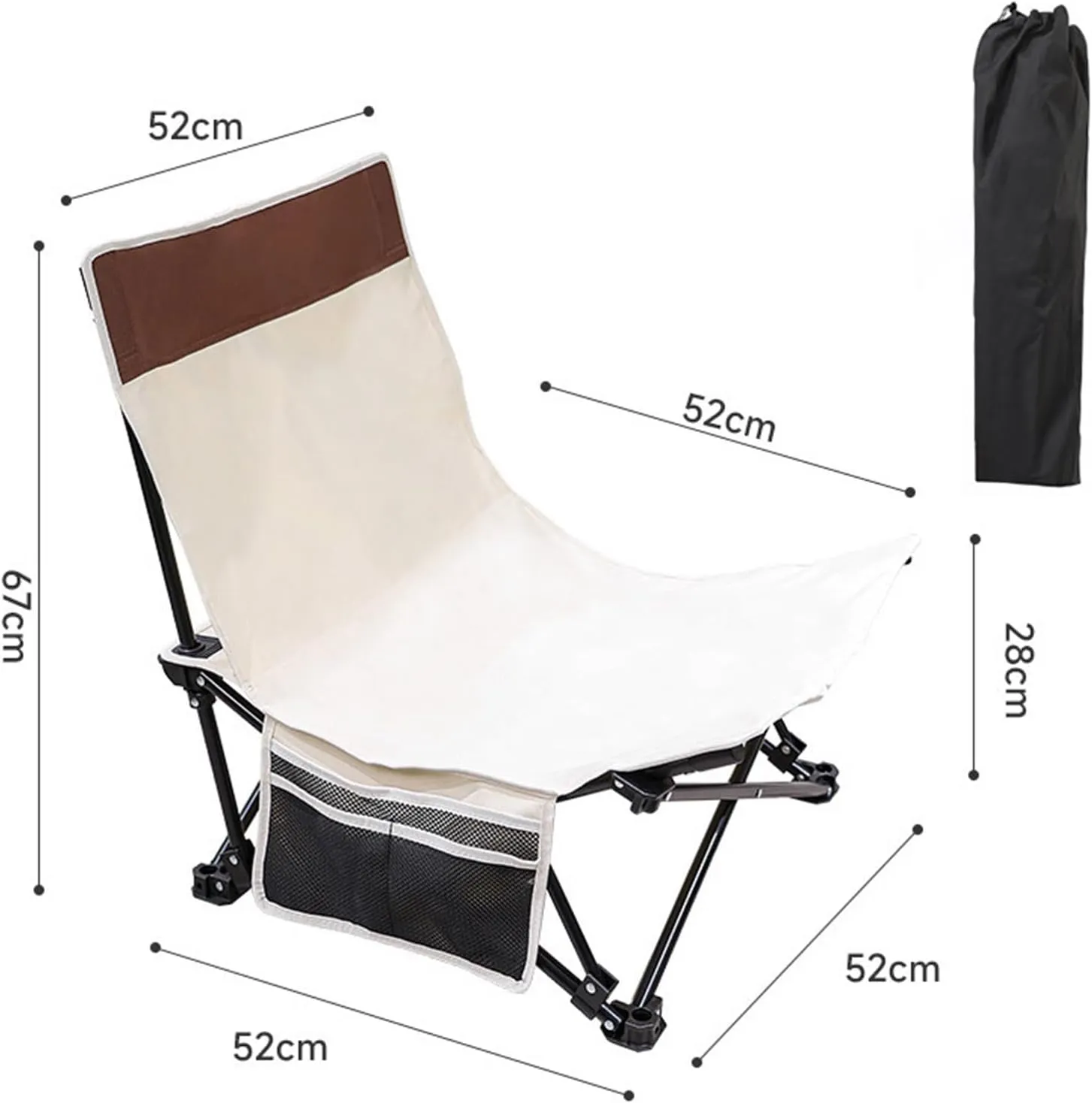 Folding Camping Chair Heavy Duty Padded Outdoor Chair with Side Pocket, Carry Bag Included, 120 KG Weight Capacity, Thicken 600D Oxford Lightweight Beach Chair, Beige
