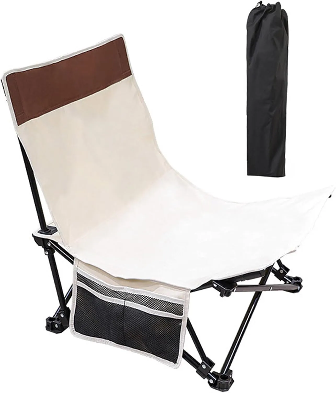 Folding Camping Chair Heavy Duty Padded Outdoor Chair with Side Pocket, Carry Bag Included, 120 KG Weight Capacity, Thicken 600D Oxford Lightweight Beach Chair, Beige