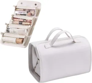 Folding Makeup Bag-Portable 4-in-1 Makeup Organizer,With Detachable Design Travel Toiletry Bag For Women,With Compartments Cosmetic Bag (White)