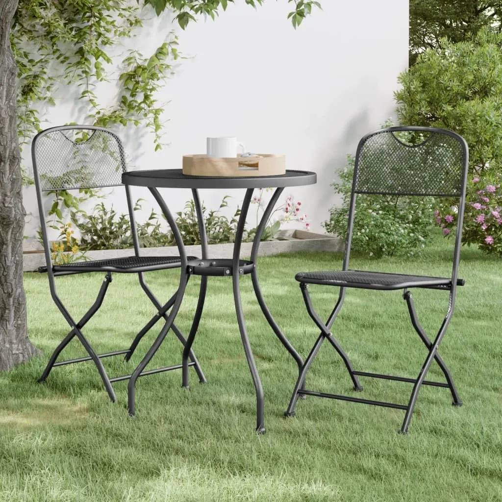 Folding Patio Chairs 2 pcs with Expanded Metal Mesh Design, Durable and Portable, Anthracite