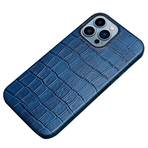 For iPhone 12 Crocodile Texture Top Layer Cowhide Leather Back Cover Shockproof Case