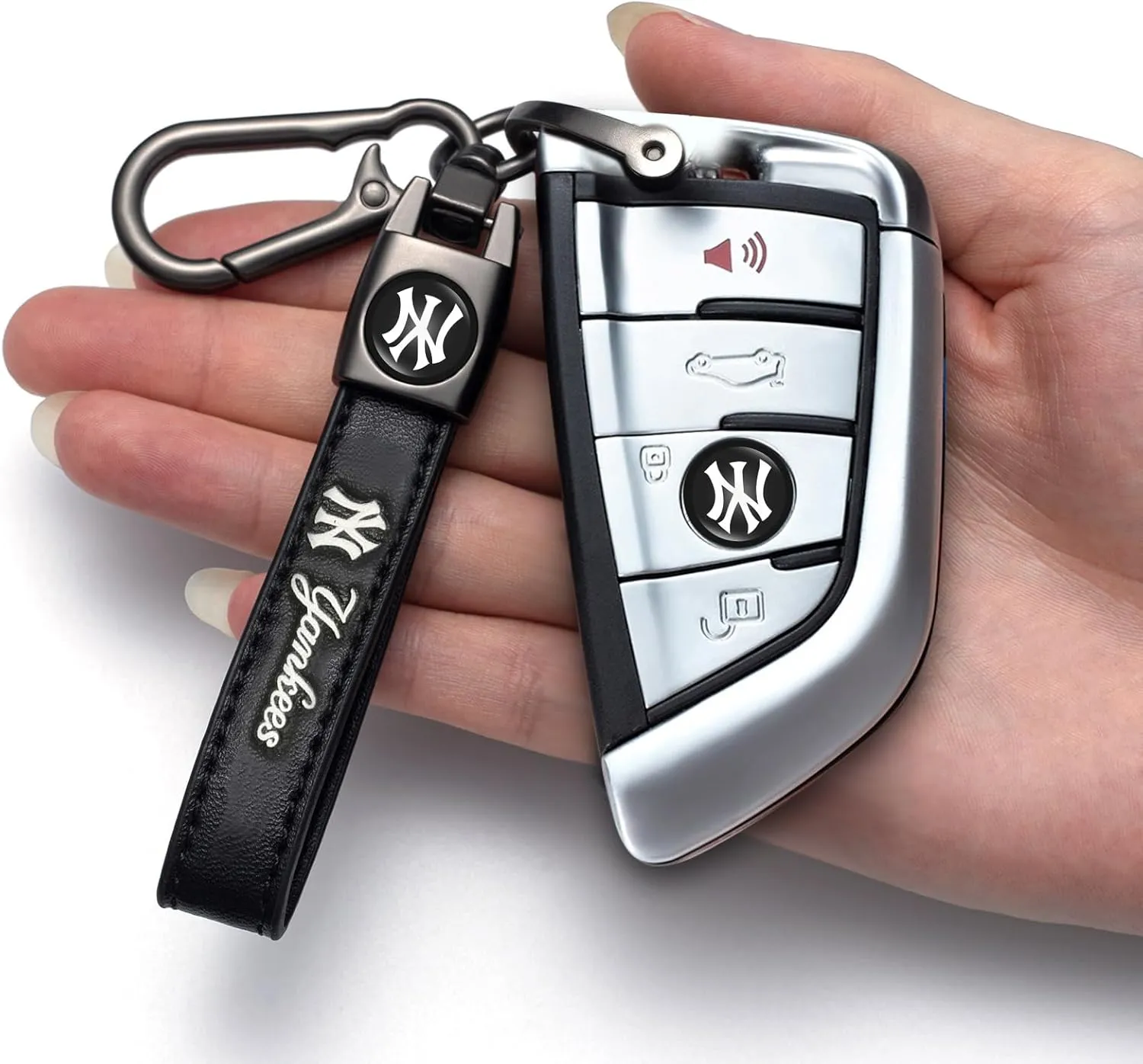 for New York Yankees Baseball Fans Car Keychain with Tire Valve Caps, Car Keyring and Valve Stem Caps Compatible with Key Fob Holder, Delicate Gifts for Men Women, NY Yankees