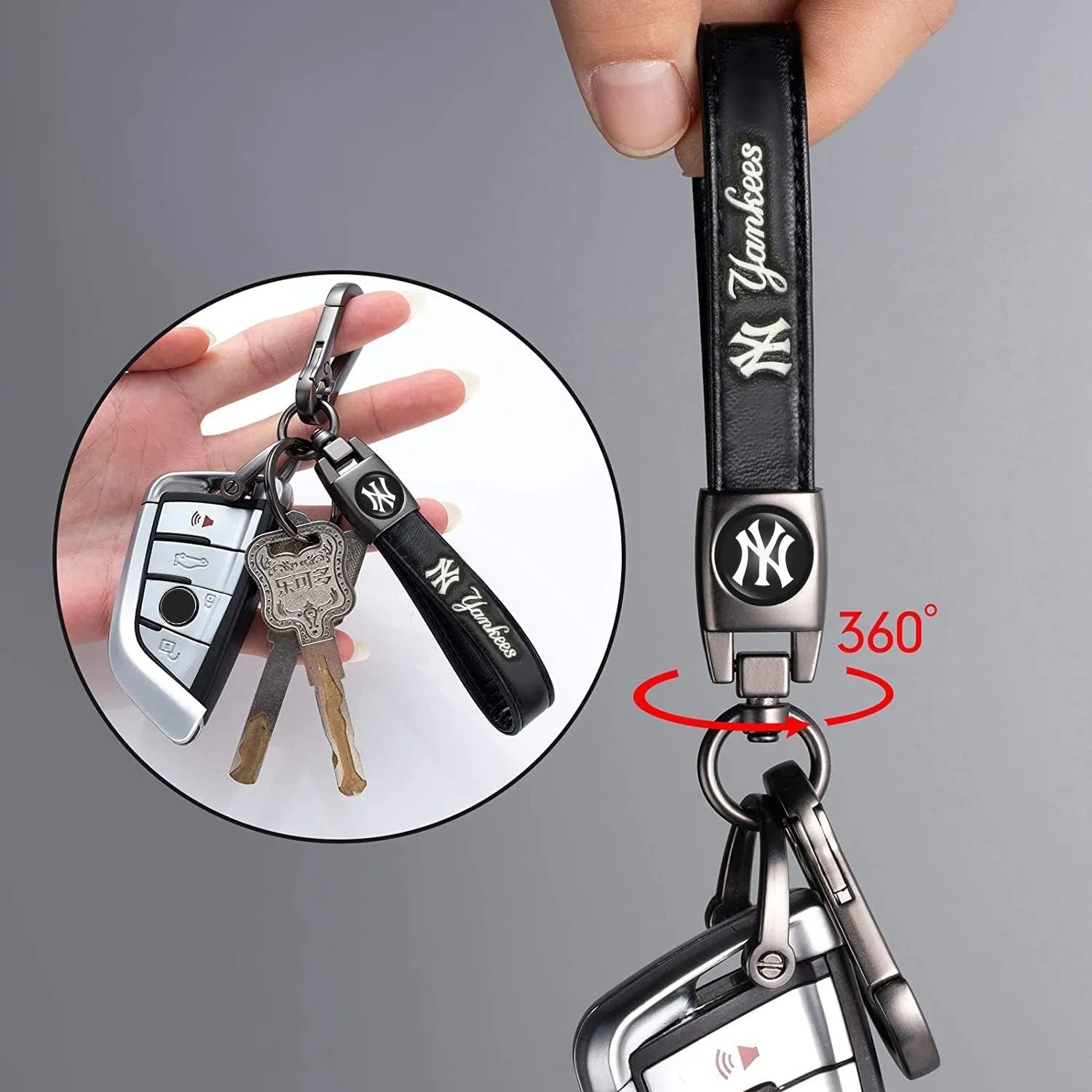 for New York Yankees Baseball Fans Car Keychain with Tire Valve Caps, Car Keyring and Valve Stem Caps Compatible with Key Fob Holder, Delicate Gifts for Men Women, NY Yankees