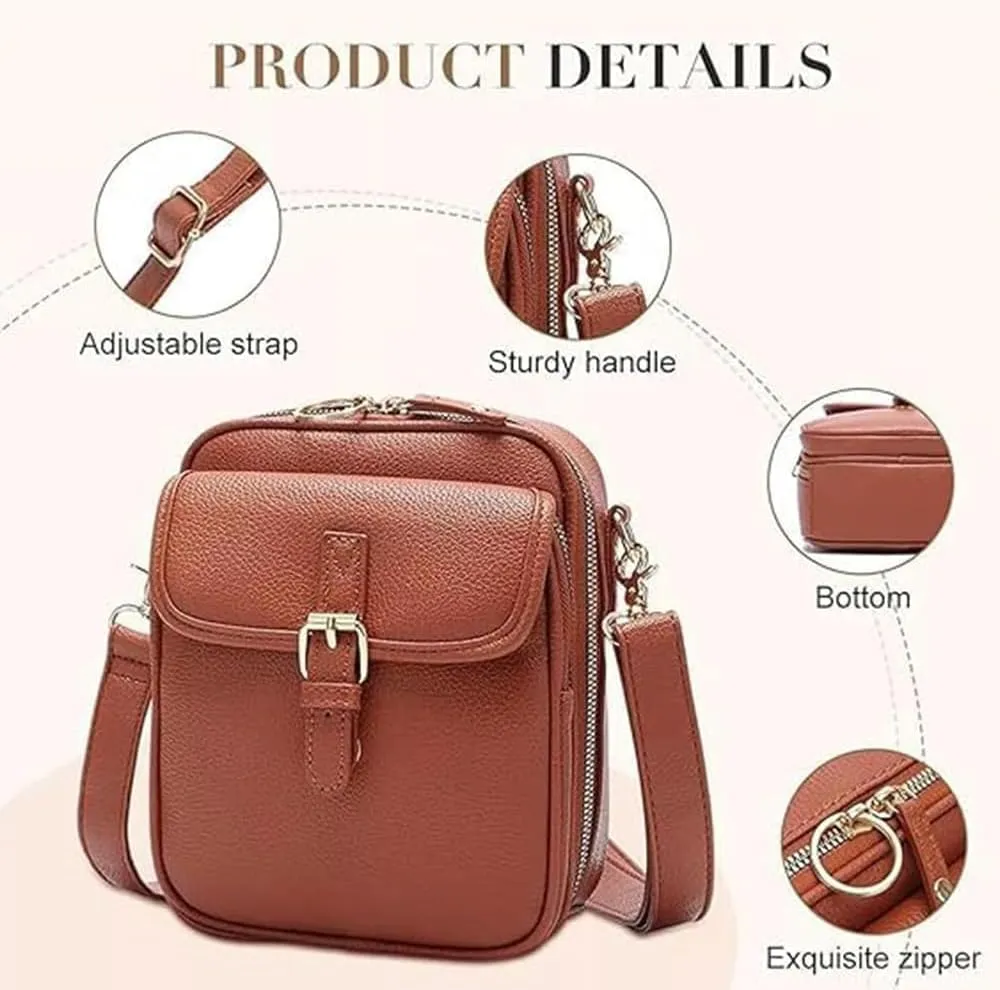 Forcipower Crossbody Leather Bag, Urvashi Crossbody Bag for Women Travel, with Built in Wallet, Vintage Anti-Theft