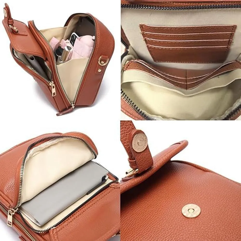 Forcipower Crossbody Leather Bag, Urvashi Crossbody Bag for Women Travel, with Built in Wallet, Vintage Anti-Theft