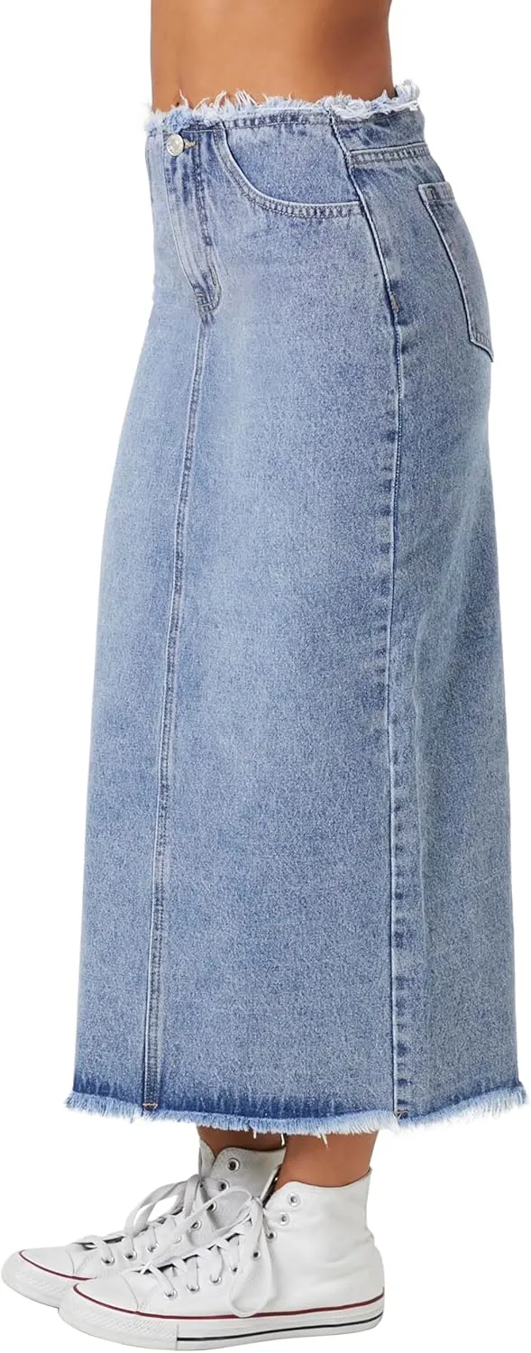 Forever 21 Women's Frayed Denim Maxi Skirt