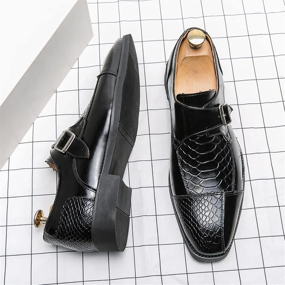 Formal Shoes for Men Slip On Monk Strap Crocodile Print Faux Leather Block Heel Anti-Slip Rubber Sole Slip Resistant Casual