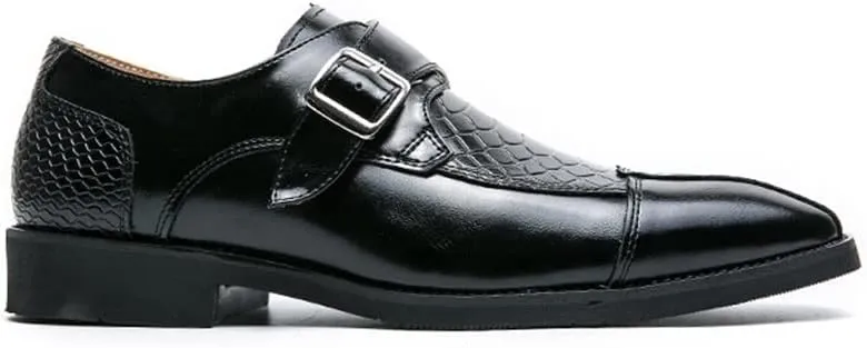 Formal Shoes for Men Slip On Monk Strap Crocodile Print Faux Leather Block Heel Anti-Slip Rubber Sole Slip Resistant Casual