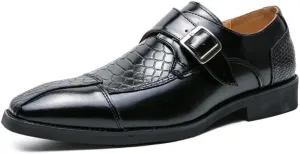 Formal Shoes for Men Slip On Monk Strap Crocodile Print Faux Leather Block Heel Anti-Slip Rubber Sole Slip Resistant Casual