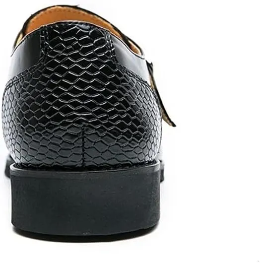 Formal Shoes for Men Slip On Monk Strap Crocodile Print Faux Leather Block Heel Anti-Slip Rubber Sole Slip Resistant Casual