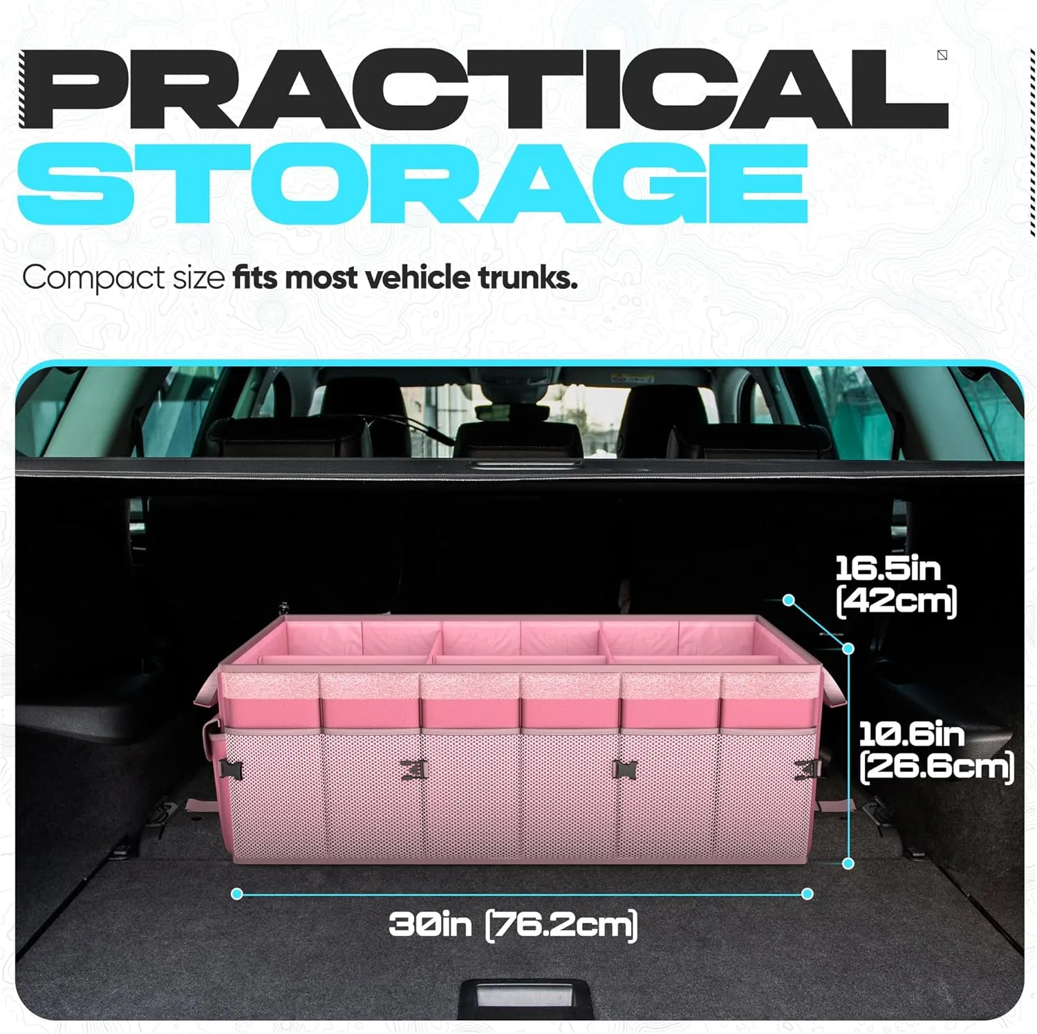 FORTEM Car Trunk Organizer, Car Storage Organizer, Collapsible Multi Compartment Car Organizer, SUV Trunk Organizer, Non Slip Bottom, Adjustable Securing Straps, Soft Cover (Pink, X-Large)