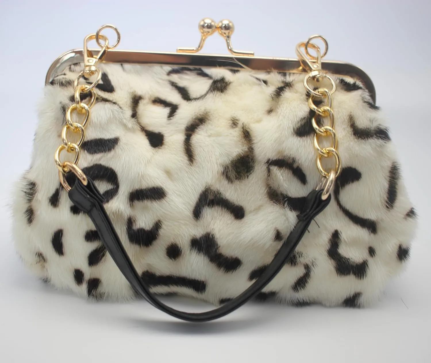 Fosrion Luxurious Leopard-Print Genuine Mink Fur Evening Handbag – Elegant Small Purse for Women with Adjustable Straps