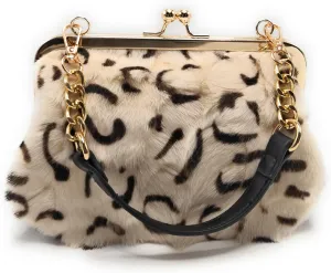 Fosrion Luxurious Leopard-Print Genuine Mink Fur Evening Handbag – Elegant Small Purse for Women with Adjustable Straps