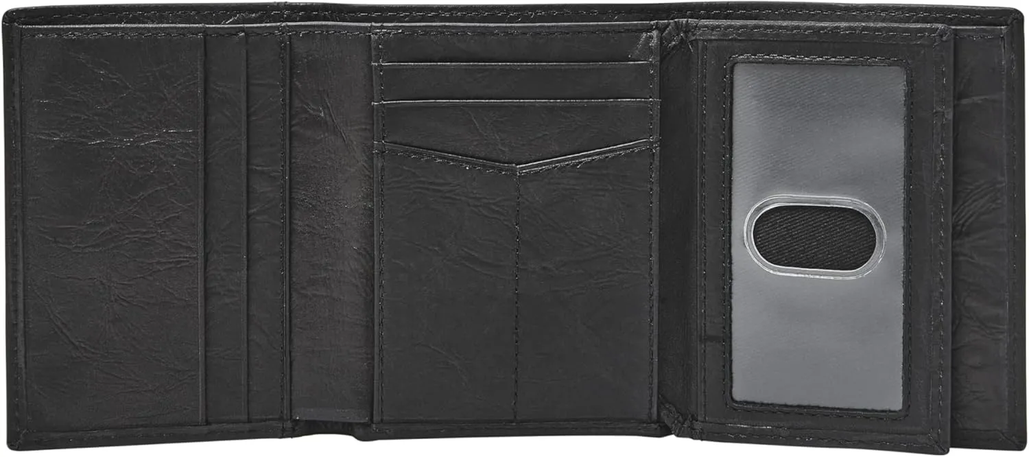 Fossil Men's Neel Leather Trifold with ID Window Wallet, Black, (Model: ML3869001)