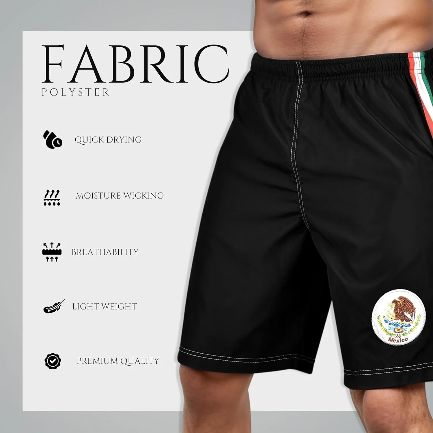 fox & fury Men's All Countries Embroidered Logo Athletic Running, Gym, Workout Sports Basketball Shorts wt Zipper Pockets
