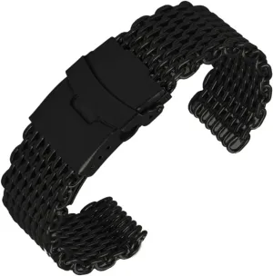 FRCOLOR Shark Mesh Stainless Steel Watch Band Strap Elegant Black Design Comfortable Durable for Business Sports and Daily Wear Stylish Replacement Watchband for Men Women