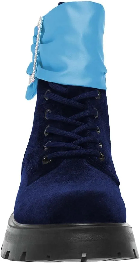 FSJ Women Chic Ankle Boots Flat Low Heel Round Toe Lace Up Velvet Rhinestone Buckle Thick Heel Chukka Booties Fall Winter Casual Banquet Dance Boots Size 4-15 US