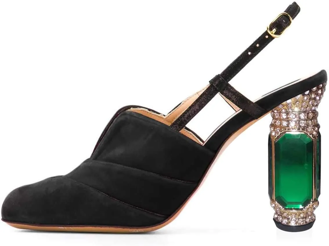 FSJ Women Chic Crystal High Heels Slingback Pumps Round Toe Sandals V Cut Party Evening Shoes