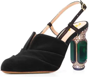 FSJ Women Chic Crystal High Heels Slingback Pumps Round Toe Sandals V Cut Party Evening Shoes