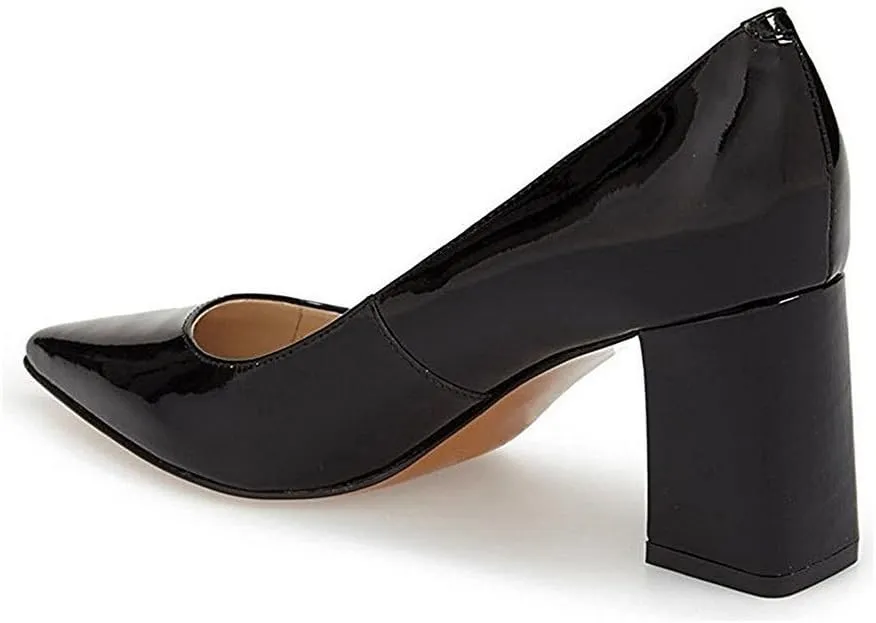 FSJ Women Classic Casual Pumps Pointed Toe Chunky Heels Shoe for Business Occasion US Size 4-15