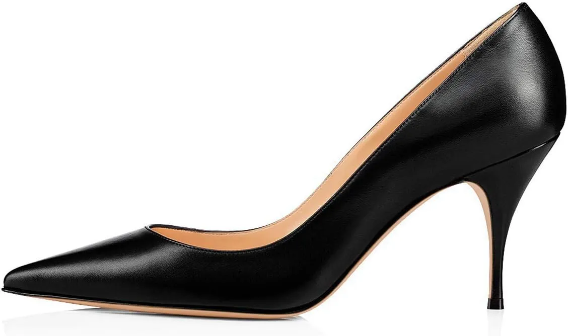FSJ Women Classic Kitten Heels Pointy Closed Toe Pumps Slip On Office Ladies Party Date Business Dress Shoe Size 4-15 US